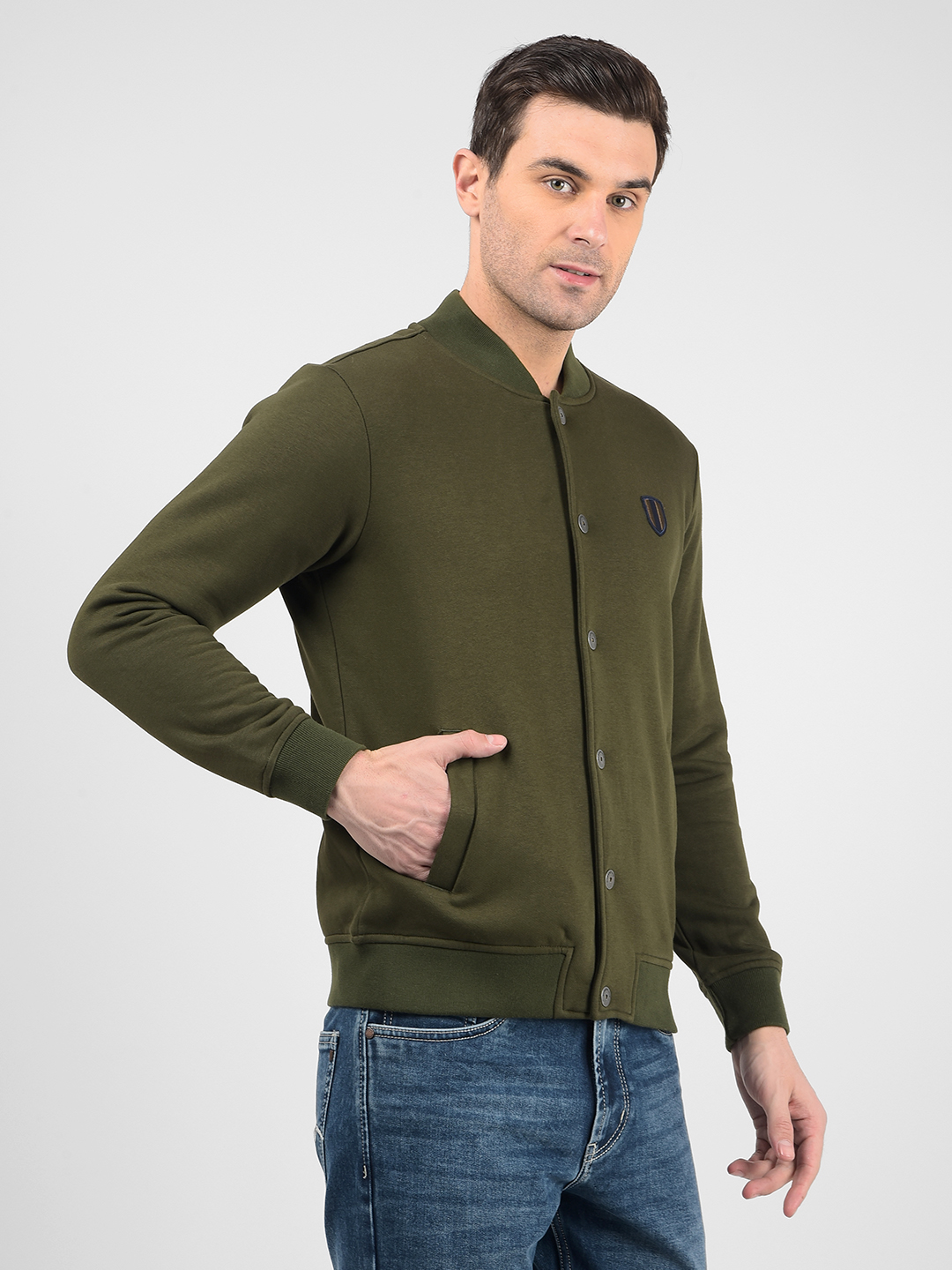 Numero Uno Men Green Mock Neck Regular Fit Sweatshirt